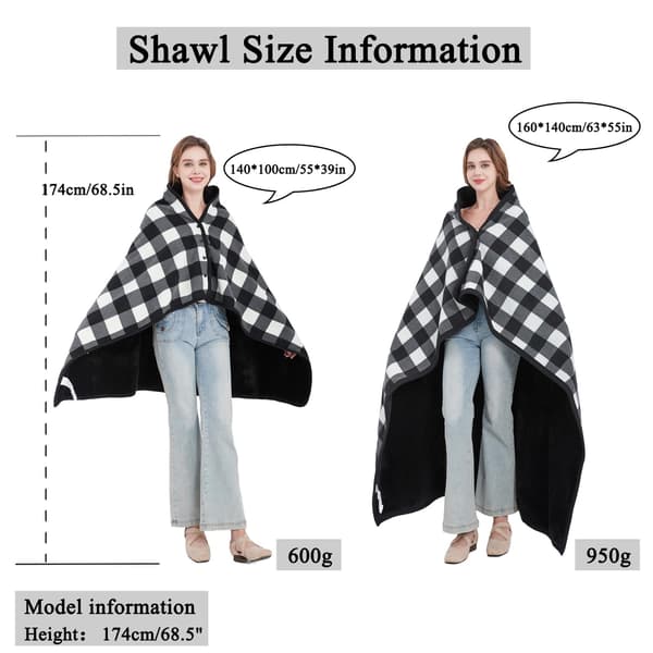 Fleecedækken Bærbart Plaid Knædækken Komfortabel Poncho Slå-om med Knapper til Seng Sofa Kontor Sort Hvid