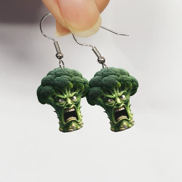 Broccoli Akryløreringe – Sjove Tegneserie Grøntsagsøreringe Søde 2D Smykkegave