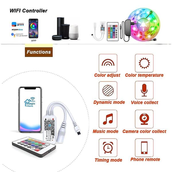 Rgb Led Strip Lys Smd 2835 5m Diode Lys Fleksibel Stribelampe Wifi control 5M / Non-waterproof 5050