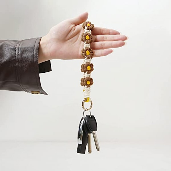 Boho Nøkkelring Håndlaget Nøkkelring Håndleddsstropp Nøkkelring Håndleddsstropp for Nøkler Søt Tusenfryd Nøkkelring for Kvinner