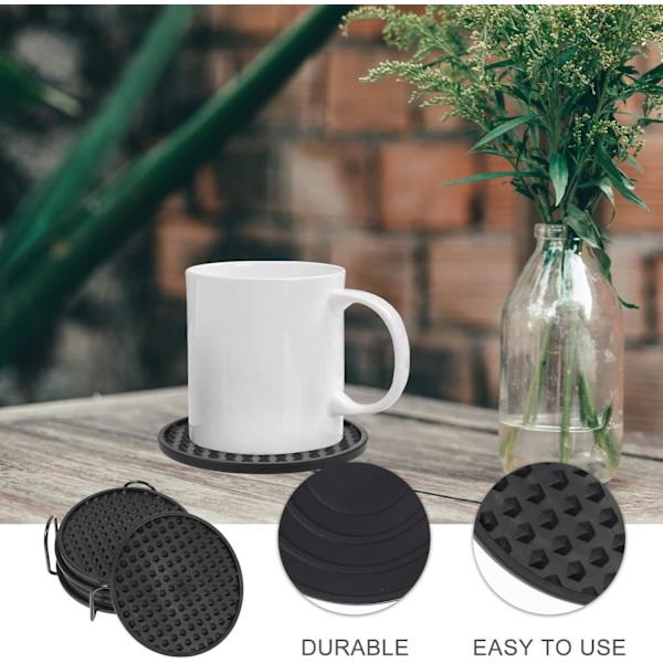 Silikone coasters med stativ, skridsikre, sæt med 6, sort