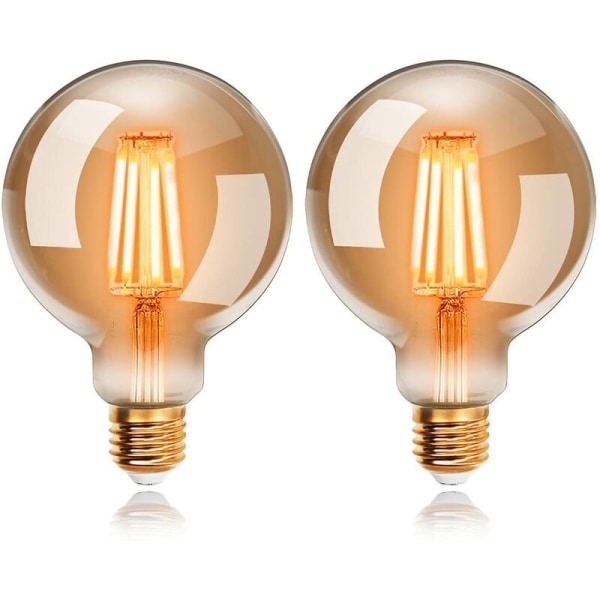 Set med 2 6W Edison Vintage G95 LED-lampor, varmvit E27, motsvarande 48W glödlampa, retro antik dekorativ lampa