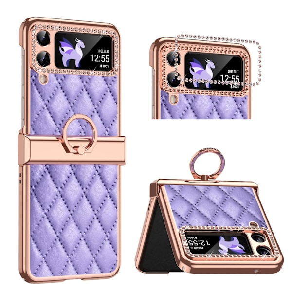 Deksel med belegg kompatibelt med Samsung Galaxy Z Flip 4, PU-deksel med hengselbeskyttelse og ringholder, rosa Pink For Galaxy Z Flip 4