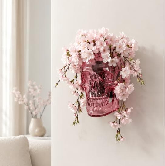 Gotisk Skalle Väggvas Hängande Planter Gotisk Heminredning Blomsterdisplay Prydnad White