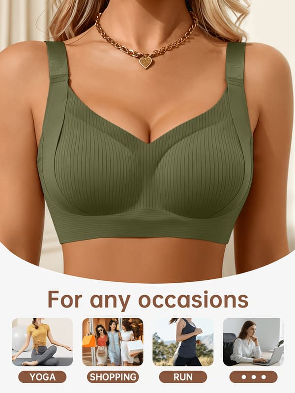 Dame BH med brede stropper, push-up, uten bøyle, komfortabel, pustende, uformell, ensfarget Green XL