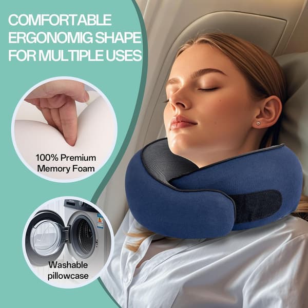 Bekväm Resekudde Memory Foam Nackstöd för Användning i Flygplan Bil Kontor Blå