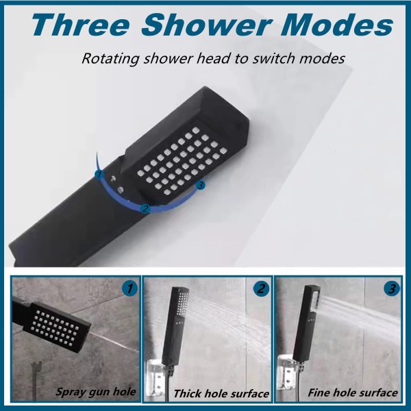 Shower Head with Hose Shower 3 Modes Hand Shower Bathroom Shower Head High Pressure Shower Head Water Saving Shower Head Black