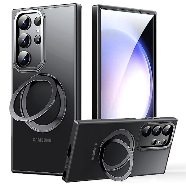 Samsung Galaxy S23 Ultra Tpu+Akryyli Mattapintainen Puhelinkotelo Pyörivällä Jalustalla Yhteensopiva Magsafen Kanssa{F2} Black