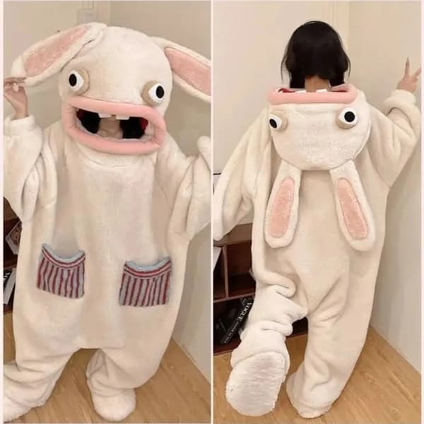 Rolig Stort Mun Monster Onesie Pyjamas Korallfleece Par Sovkläder Vinterdräkt 7 XL