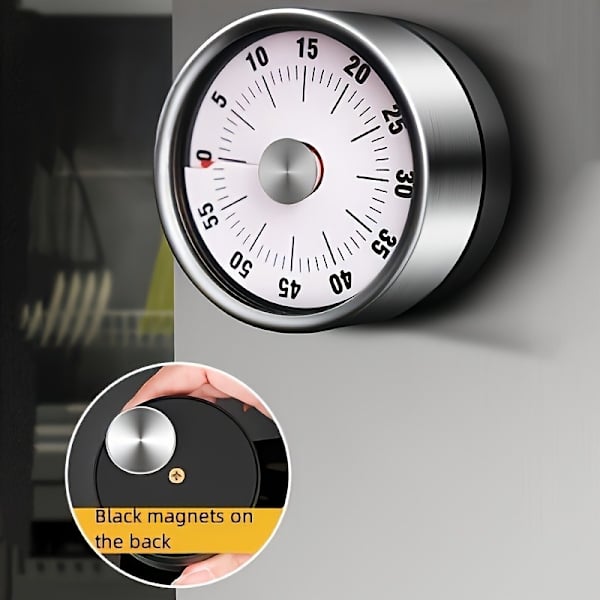 Magnetisk køkkentimer i rustfrit stål, mekanisk nedtællingstimer til madlavning White 1PC