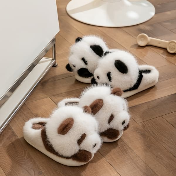 Söta Panda Plyschtofflor För Kvinnor Höst Vinter Inomhus Varma Hustofflor Avslappnade Hemmaskor Black And White EU 38