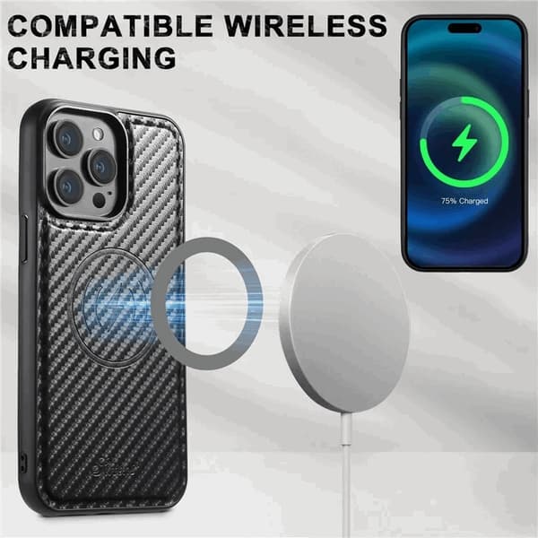 SUTENI iPhone 15 Pro Max Mobilskal Magsafe Korthållare Kolfiber{F2} 100