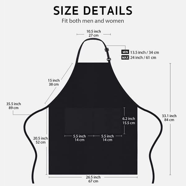 Forklæde til køkkenet 2-pak - Vandafvisende vaskbart forklæde til madlavning - Justerbart med store lommer - Unisex til grill og maling