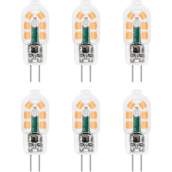 G4 LED-lampa 12V 2W Varmvit 3000K, G4 10W 20W Halogenlampa Ekvivalent, Ej dimbar, Bi-pin G4 12V LED AC DC för ljuskrona, bordslampa, paket med 6