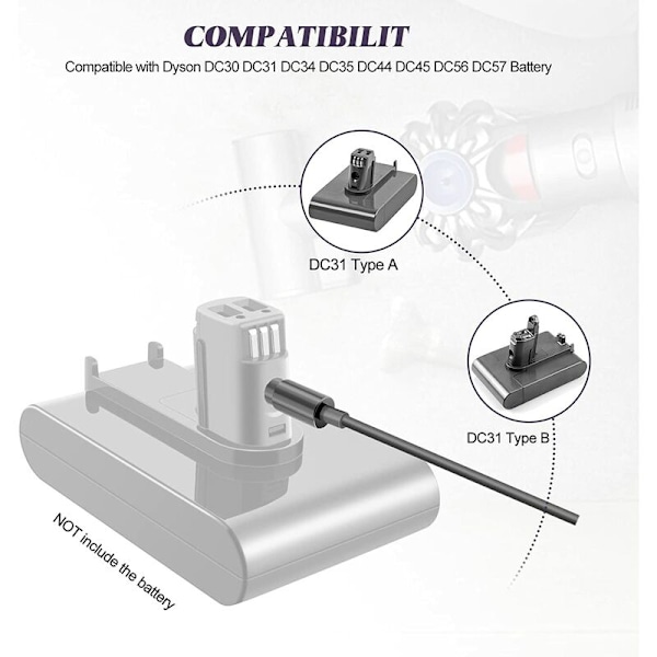 16.75V/24.35V laturi yhteensopiva Dy&son DC30 DC31 DC34 DC35 DC44 DC45 DC56 DC57 -imurin akun kanssa