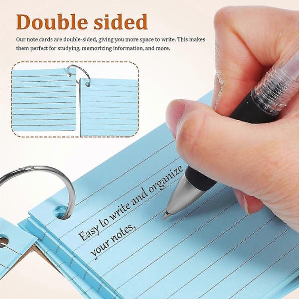 150 stk. flashkort linjerede indekskort dobbeltsidede studiekort farvede indekskort med ringe 12.80X7.60X0.10CM