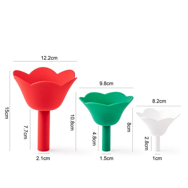 Silikonblomst-traktsett - 3-delt kjøkkenoljetrakt - Bærbar væskedispenser for matlaging og baking 3pcs