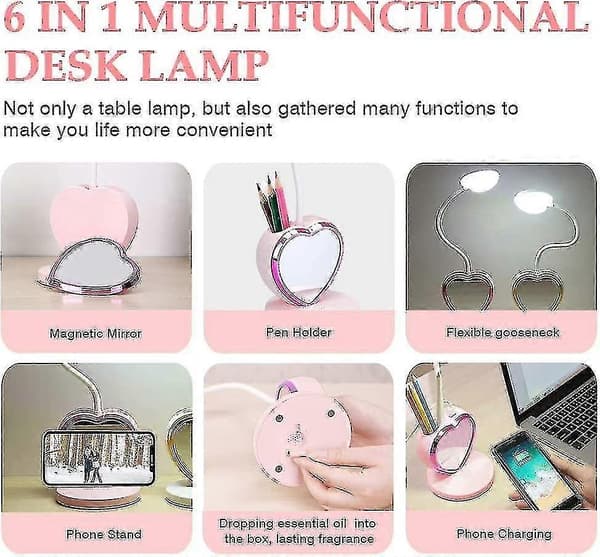 LED Skrivebordslampe for Barn, Liten Skrivebordslampe med USB-Ladeport & Pennholder og Telefonstativ{F2}