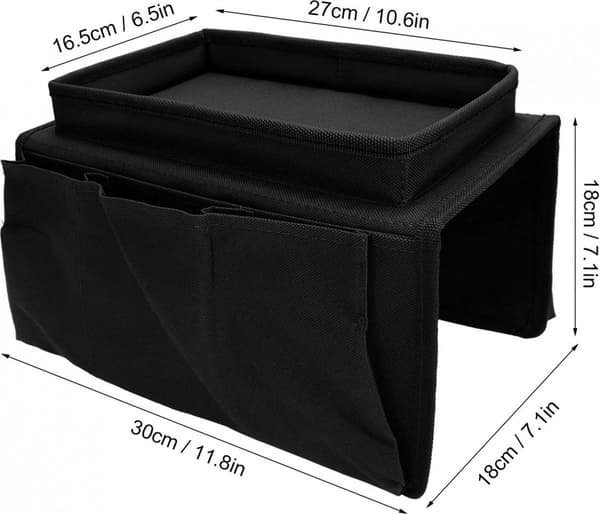 Armleneorganisator - Sofasideveskeholder for fjernkontroller, hengende caddy for sofaarm, svart