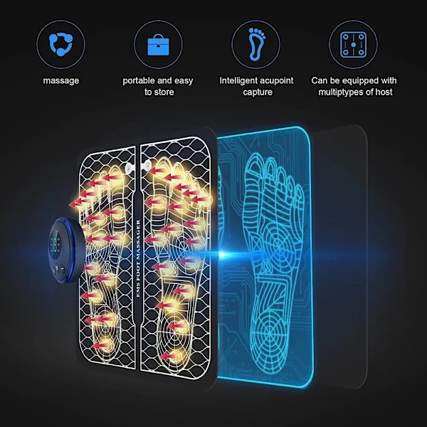 EMS Fodmassage Pad Zoneterapi Fod Akupunktur Massage Muskelstimulation Forbedrer Blodcirkulationen Smertelindring USB Genopladelig 1Set