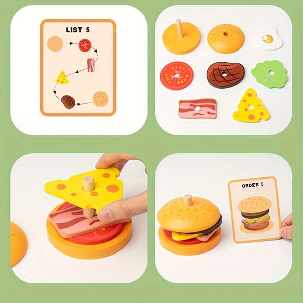 Trä Hamburgare Smörgås Matchande Leksaksset för Barn [Sandwich + Hamburger]