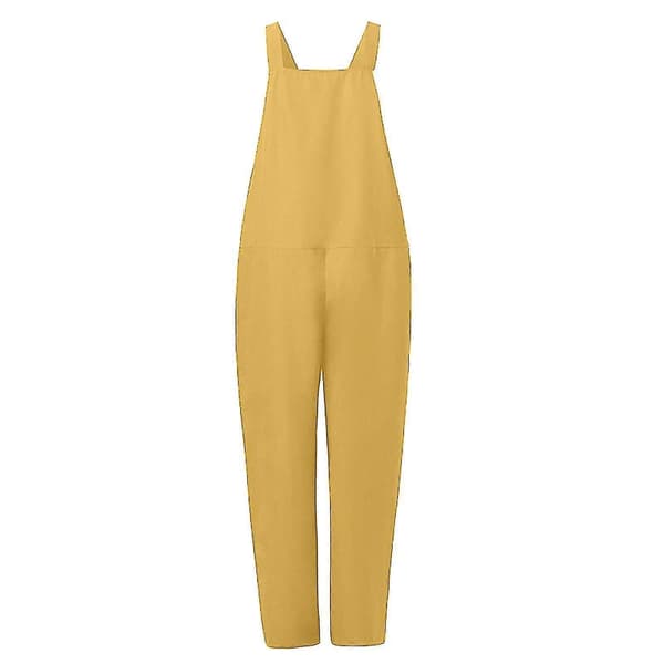 Afslappede løse overalls til kvinder, jumpsuit i bomuld og hør Yellow XL