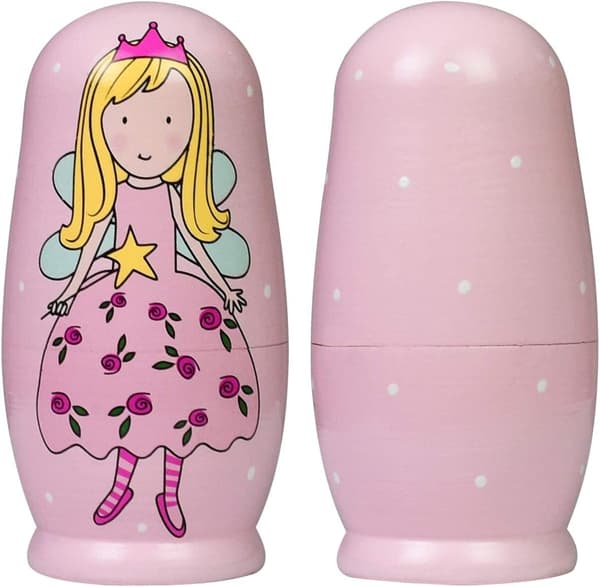 Ryska Nesting Dockor - Rosa Ängel Flickor Trä Matryoshka Dockor för Barn Handgjorda Söta Tecknade Nesting Docka Leksak Staplingsdocka Set med 5(f2)