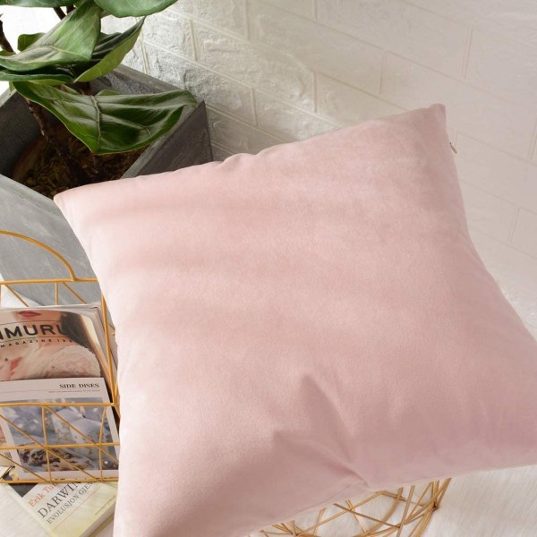 Pack of 2, Velvet Soft Decorative Square Throw Pillow Cover Cushion Covers Pillow case,18x18 Inch/45x45 cm (Light Pink)