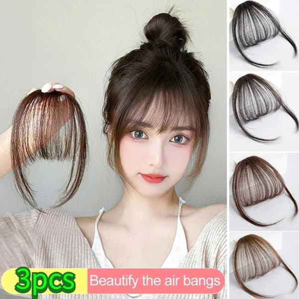 Clip On Bangs Hårstykke Sømløs Pannelugg Hårforlengelse Naturlig Usynlig Dark Brown 3pcs
