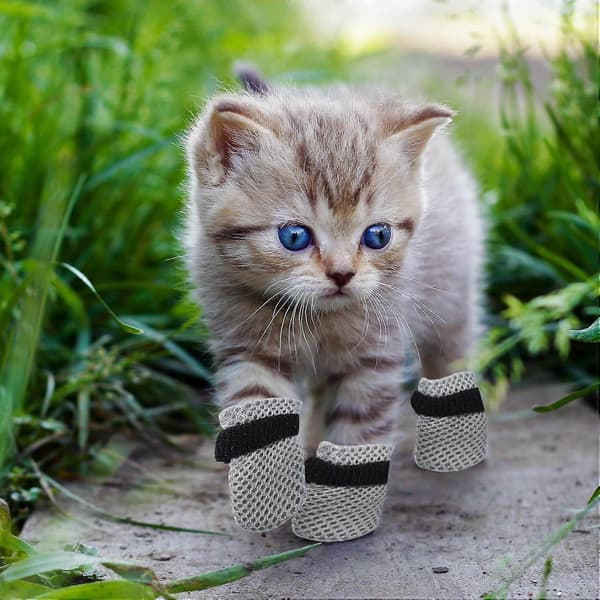 Anti-Scratch Mesh Kattstövlar Storlek L - 4 st Lätta, Andningsbara, Halkfria Husdjursskor för Inomhus-/Utomhusbruk