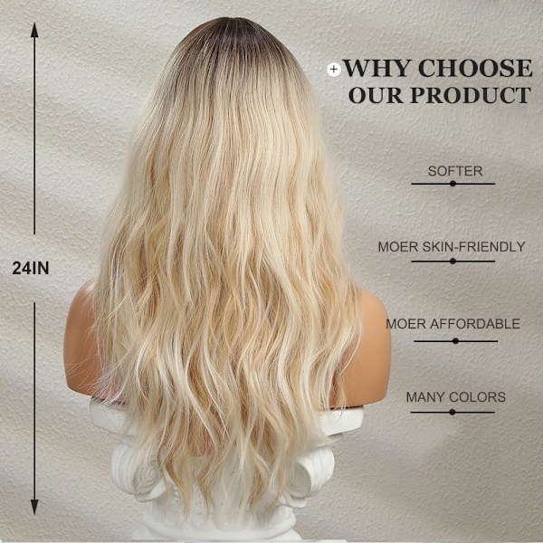 Lång Vågig Gradient Blond Peruk för Kvinnor