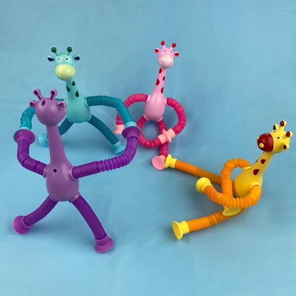 Anditoy 4-pack Giraff Sugkopps Pop Tubes Leksensoriska Leksaker för Barn Pojkar Flickor Småbarn Julstrumpor Fyllmedel Presenter