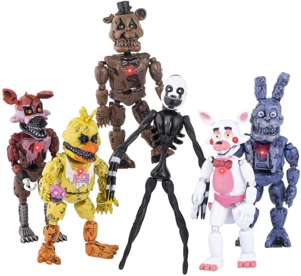 6-delt FNAF FIVE NIGHTS AT FREDDY'S SÆT med leddelte actionfigurer{hw}