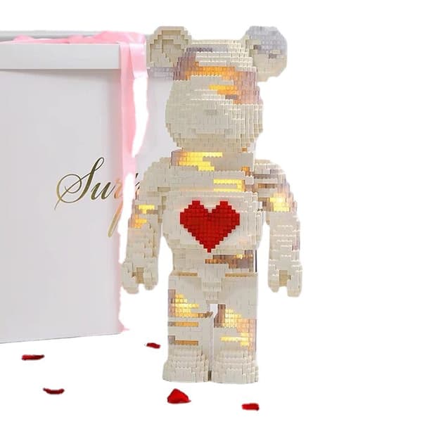 Micro Brick Bjørn Model – Kreativt Samlesæt Legetøj til Børn & Samlere *Rødt hjerte med lys*