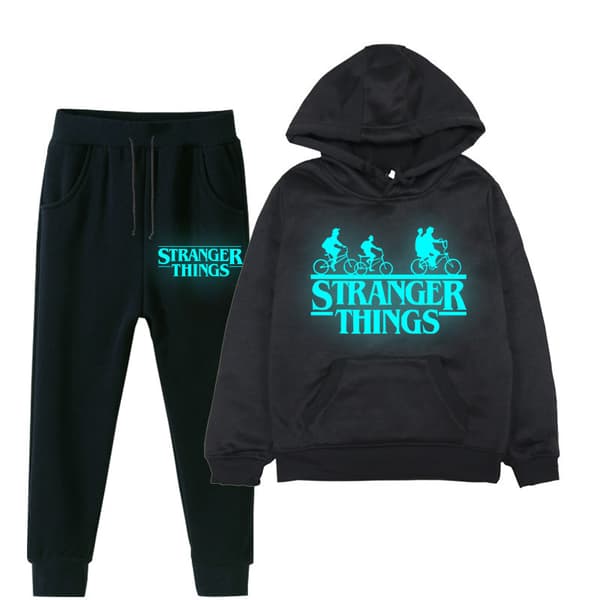 Stranger Things Glow Print Hættetrøje Sæt | Sweatshirt & Bukser Outfit*S*Sort 5