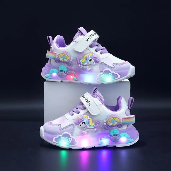 Piger LED Lysende Blinkende Regnbue Sneakers, Bløde Sål Løbesko Til Børn 1-6 År, Lyserøde Prinsesse Børnesko Pink 28