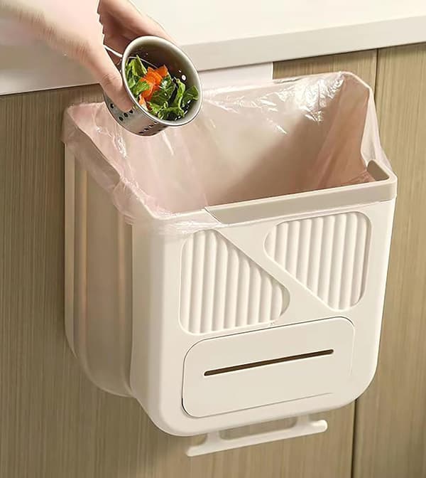 Vikbar Hängande Papperskorg 21,6 x 20,3 x 12 cm Vit Plast Köksavfallsbehållare