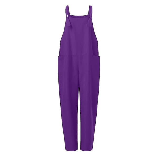 Afslappede løse overalls til kvinder, jumpsuit i bomuld og hør Purple M