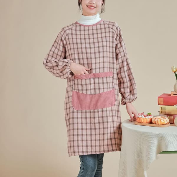 Forklæde til kvinder med lommer, lange ærmer til maling/neglekunstner/kunst/håndværk/opvask, one size, pink(f2) pink