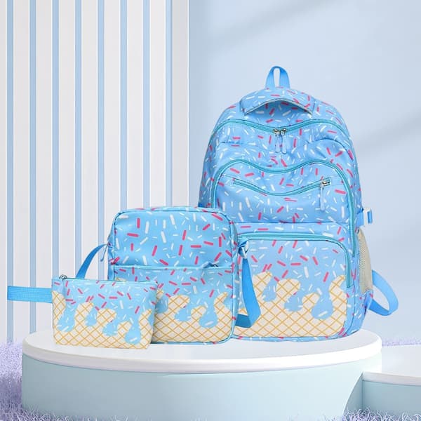 Isrygsæk sæt, 3-delt skolerygsæk til studerende med penalhus, sød børne-rygsæk Blue