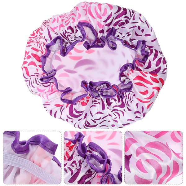 Extra Stor Duschmössa Satin Duschmössa Dubbla Lager Duschmössa Kvinnor Duschmössa för Långt Hår Lila{hw} Purple 24.00X22.00X5.00CM