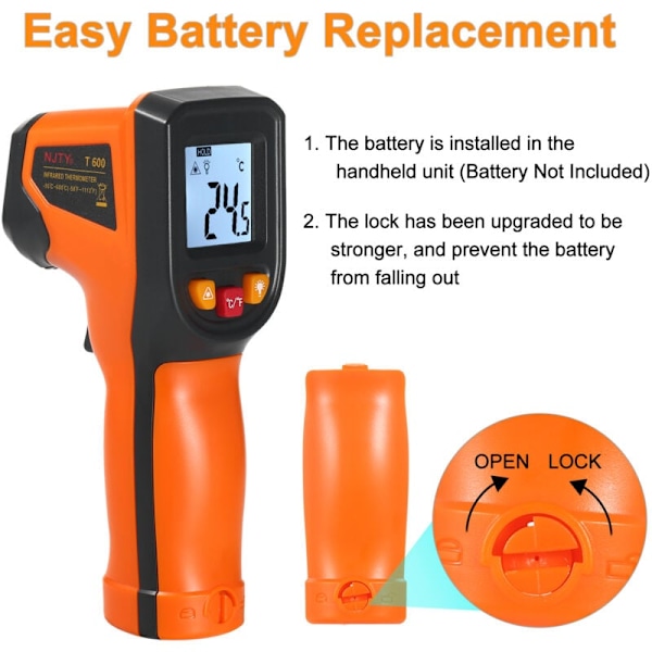 NJTY Infraröd Termometer NJTY Digital Beröringsfri Temperatur -50°C600°C (-58°F1112°F) IR Termometer för Industri, Kök, Bil{F2}