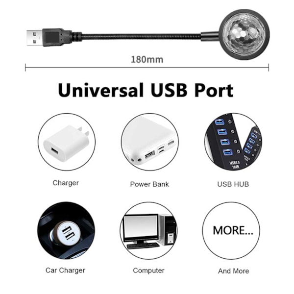 Mini USB LED Discolys for bil nattlys svart{wh} black