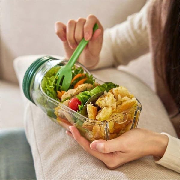 st Salad Jar - Sidöppningsburk, Mikrovågsugns-/Diskmaskins-/Fryssäker för Matlagning & Resor（f2）
