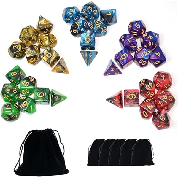 SmartDealsPro Polyedriske terninger i dobbeltfarver sæt med poser til D&D DND RPG MTG dungeon og drager bordplade rollespil {f233}