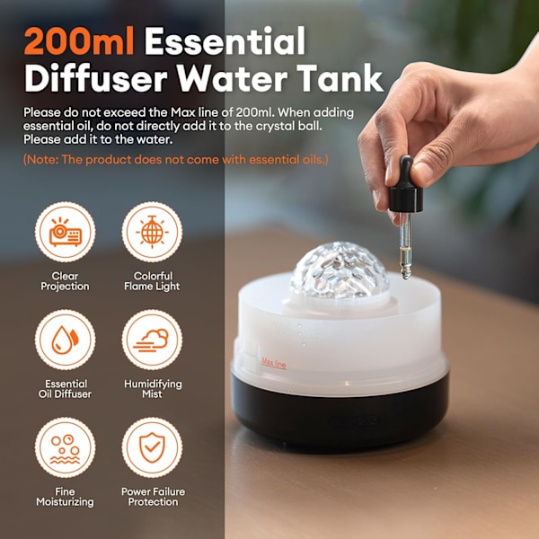 Luftfuktare - Sovrum Luftfuktare - Eterisk Olja Diffuser med Roterande Galaxljus - Aromaterapi Diffuser med 7-Färgs LED - Sval Mist Humidi...