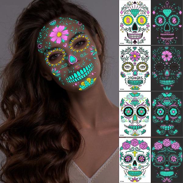 Double-color Fluorescent Luminous Face Tattoo Stickers Funny Scar Festival Party