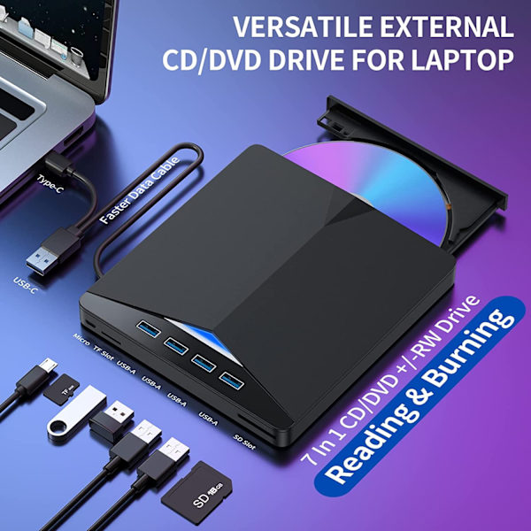 Eksternt USB CD DVD-drev USB 3.0-brænder kompatibel med Windows 11/10/8/7 Linux Mac OS (f2)
