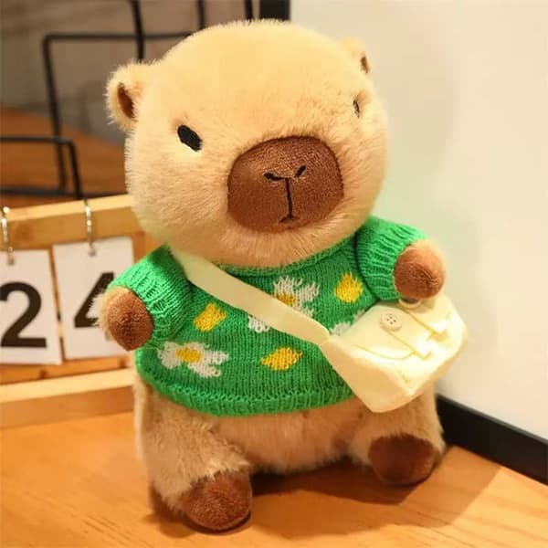 25 cm Capybara kosedyr, søtt kosedyr med genser og skulderveske