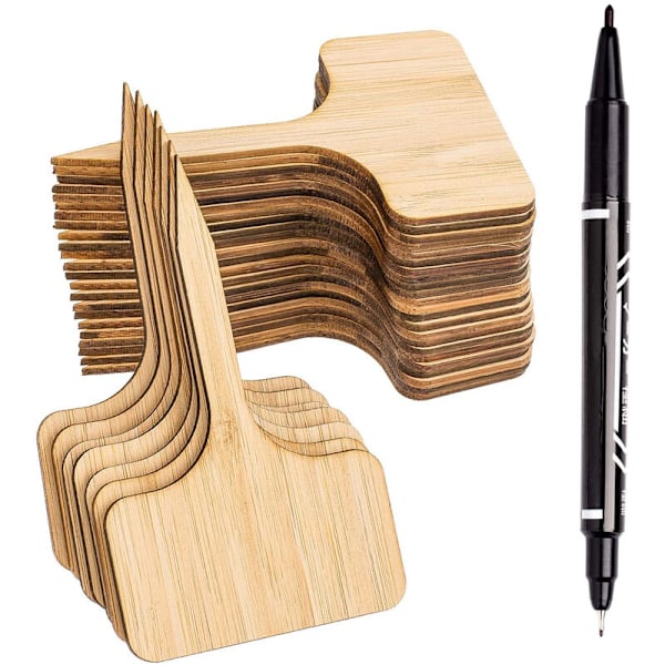 50 stk. 6x10cm Bambus Planteetiketter med Markeringspen Etiket til Køkkenhave Drivhus - Stil 2{EE}
